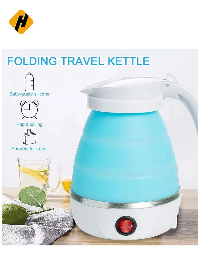 Portable Folding Electric Kettle Fast Boiling Foldable Electric Kettle for Travel Food Grade Silicone Boil Dry Protection Electric Kettle with Separable Power Cord for Hiking Camping