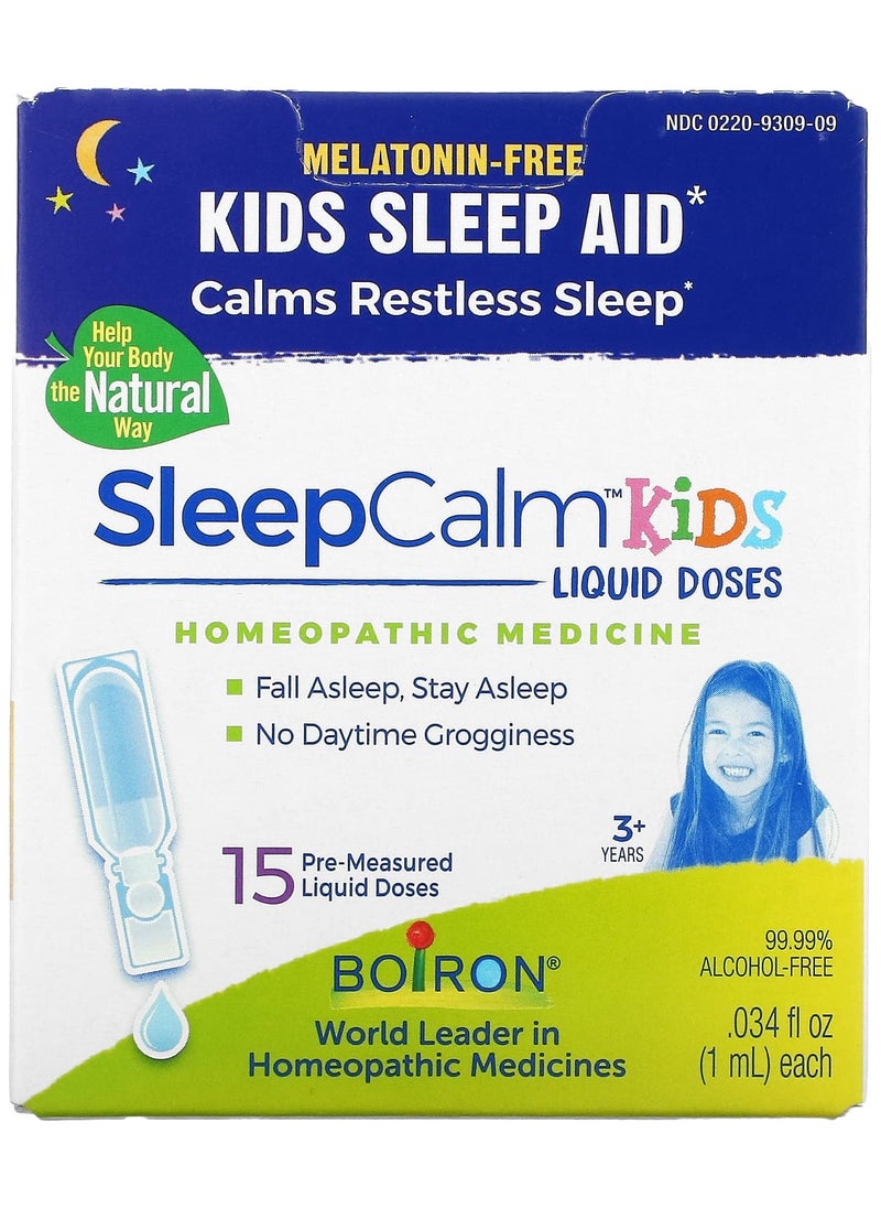 Kids, SleepCalm Liquid Doses, 3+ Years, Melatonin-Free, 15 Pre-Measured Liquid Doses, 0.034 fl oz (1 ml) Each