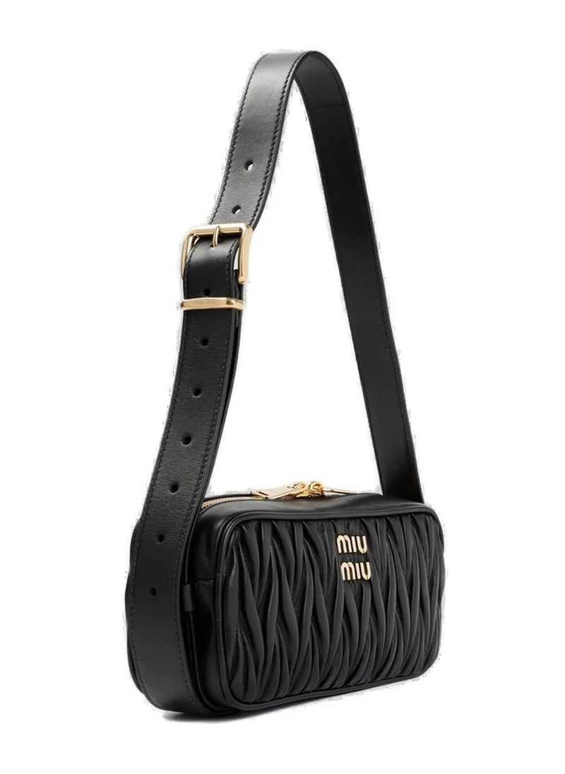MIU Logo-Lettering Zip-Up Shoulder Bag