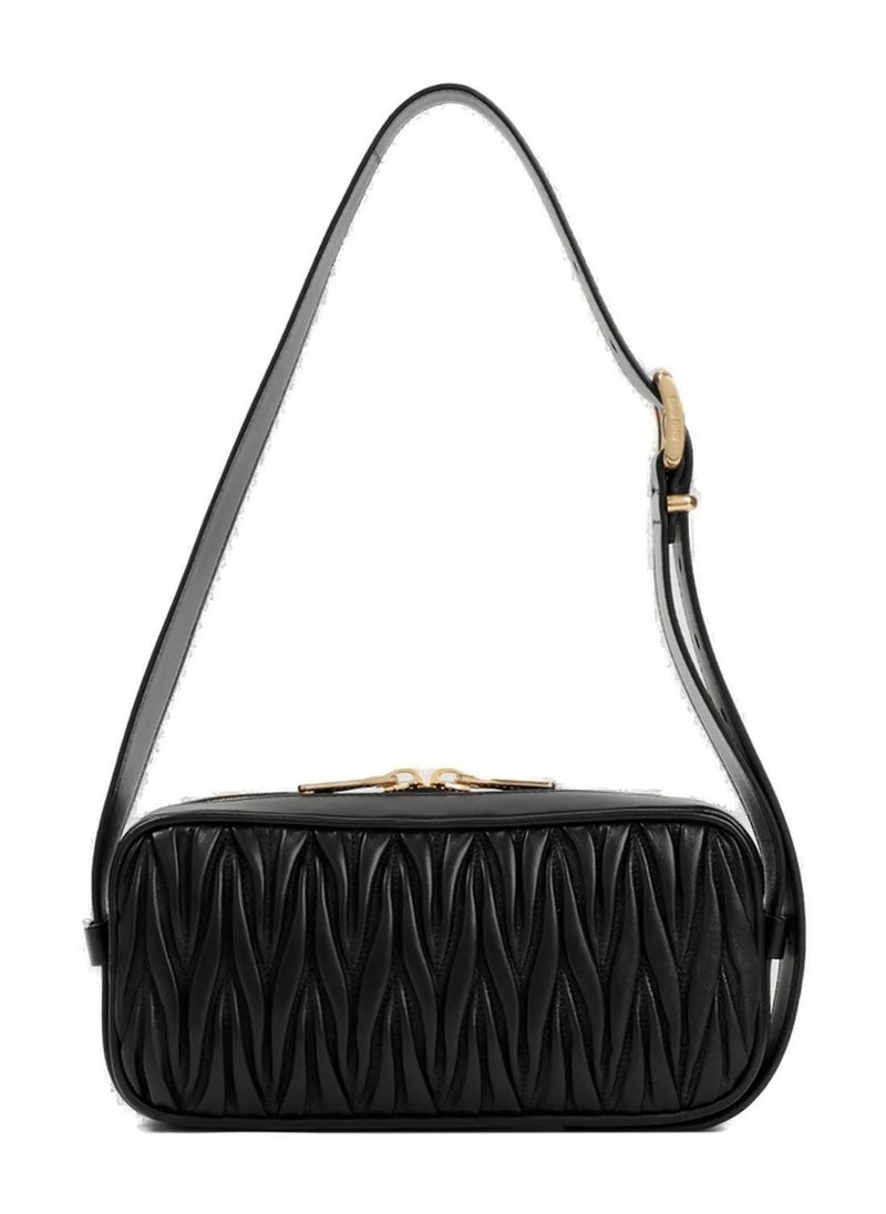 MIU Logo-Lettering Zip-Up Shoulder Bag