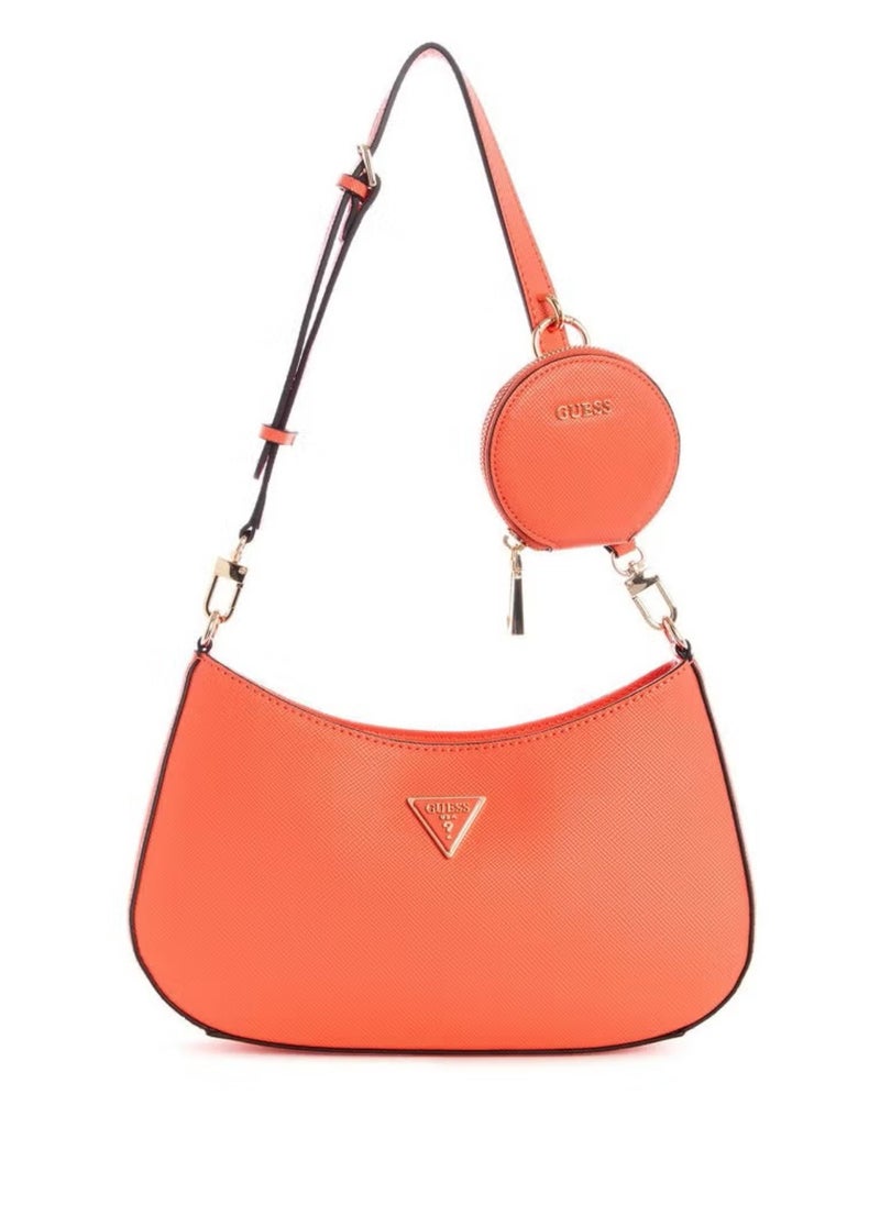 women's zipper shoulder bag pu handbag orange