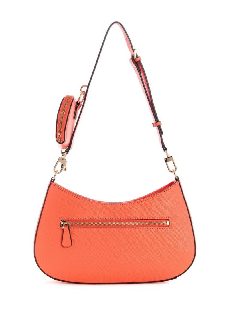 women's zipper shoulder bag pu handbag orange