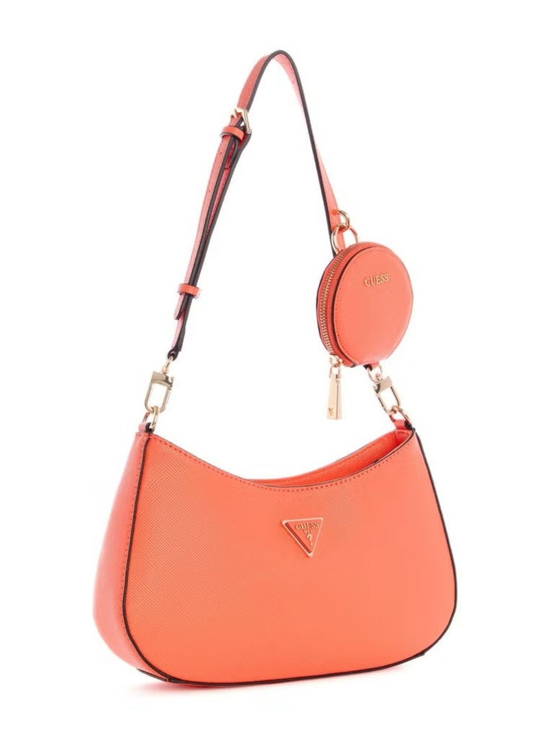 women's zipper shoulder bag pu handbag orange