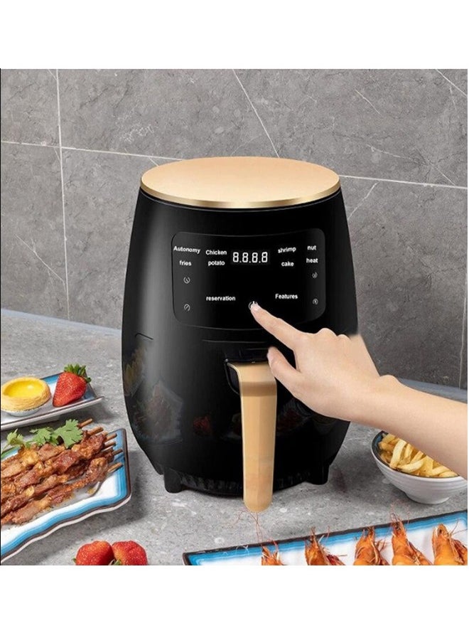 HTH Air Fryer Black 6L Multifunctional Digital Touch Air Fryer with Adjustable Temperature Control, Timer, LED Display, Rapid Air Circulation Technology, Non-Stick Basket, Healthy Oil-Free Cooking, Easy Clean, and Energy-Efficient Design for Crispy and Delicious Meals