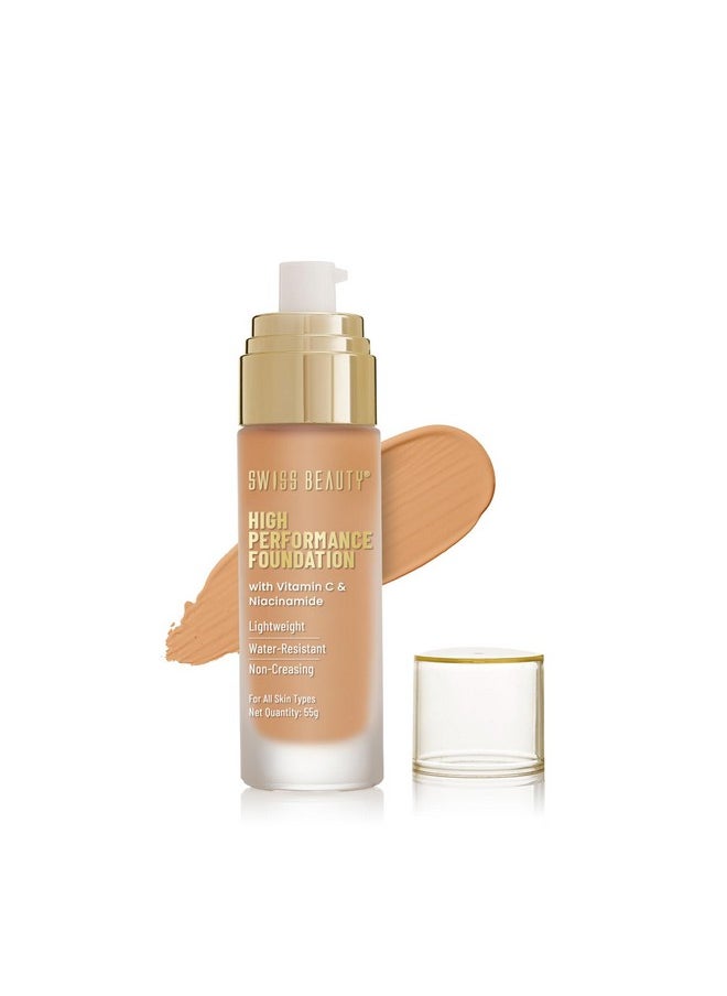 High Performance Foundation | Water-Resistant | Medium To Buildable Coverage | Lightweight | Easy To Blend | With Vitamin C & Niacinamide | Sun Beige, 55G