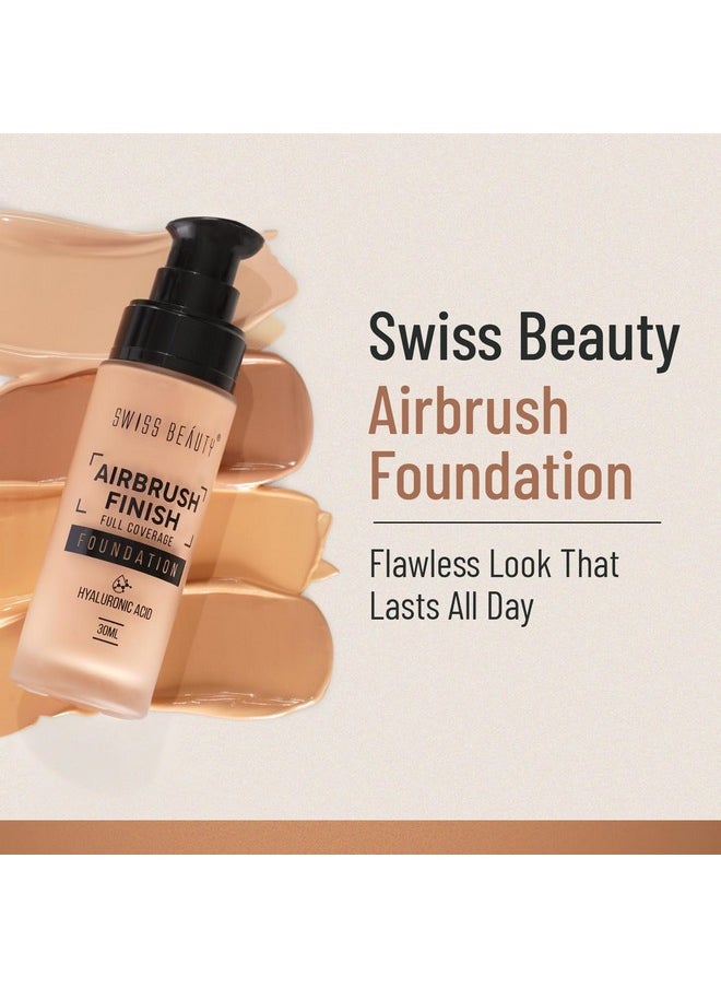 Airbrush Finish Lightweight Foundation | Full Coverage Blendable Foundation For Face Makeup |With Benefits Of Hyaluronic Acid, Aloevera And Vitamin E | 30Ml | Shade- Golden Beige