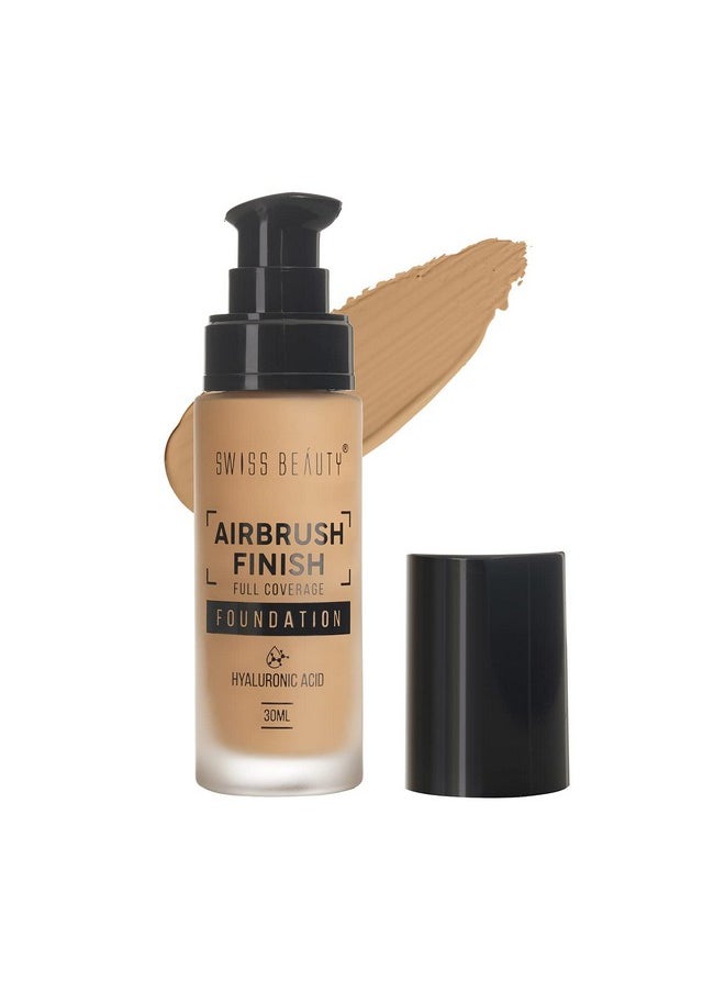 Airbrush Finish Lightweight Foundation | Full Coverage Blendable Foundation For Face Makeup |With Benefits Of Hyaluronic Acid, Aloevera And Vitamin E | 30Ml | Shade- Golden Beige