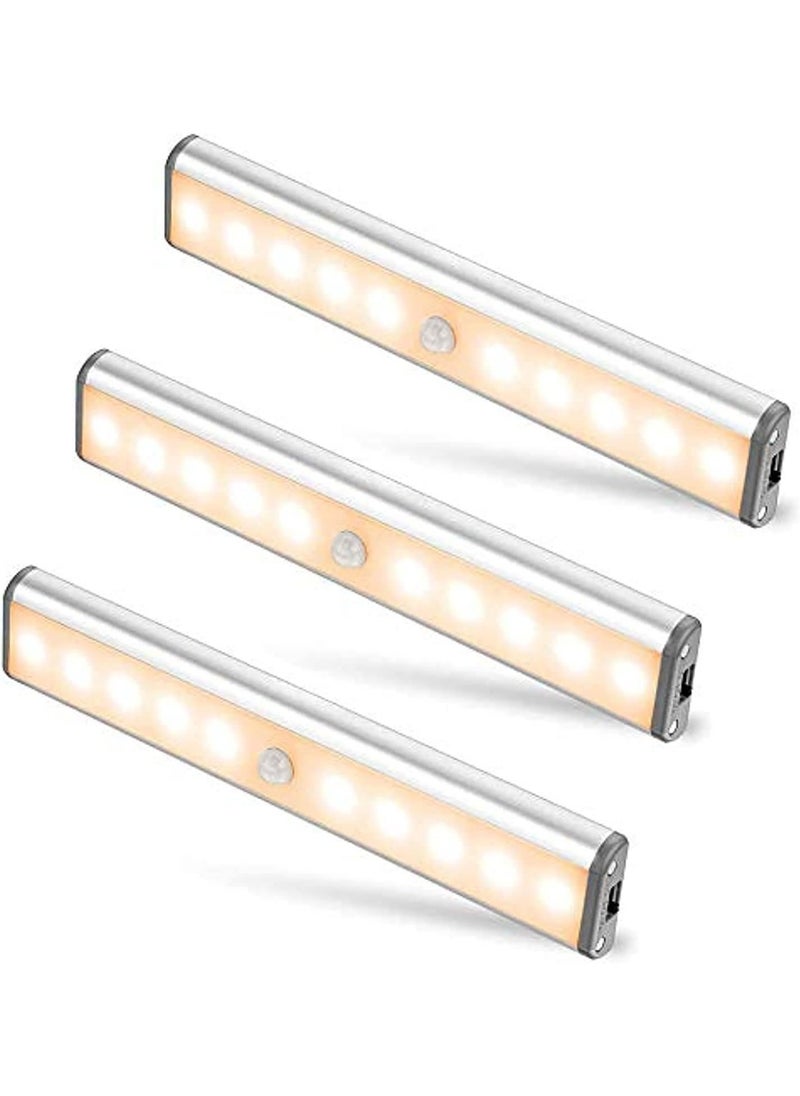 Motion Sensor Light Indoor, 10 LED Motion Sensor Closet Lights Battery Operated Magnetic Under Cabinet Lights Strip Wireless Stick Up Night Lights Bar for Hallway Stair (3 Pack, Warm White)