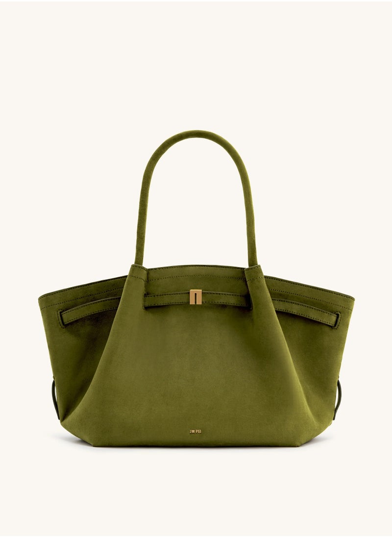 PEI Hana Medium Faux Suede Tote Dark Olive