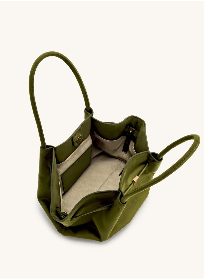 PEI Hana Medium Faux Suede Tote Dark Olive