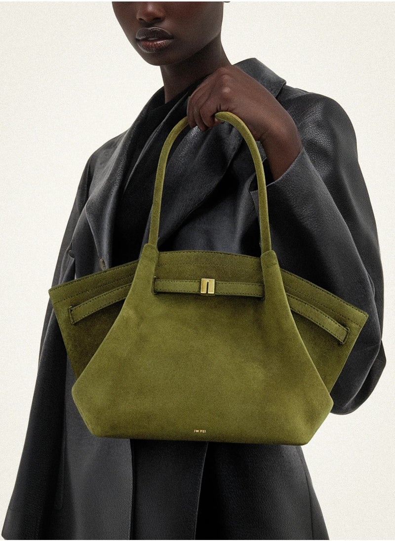 PEI Hana Medium Faux Suede Tote Dark Olive