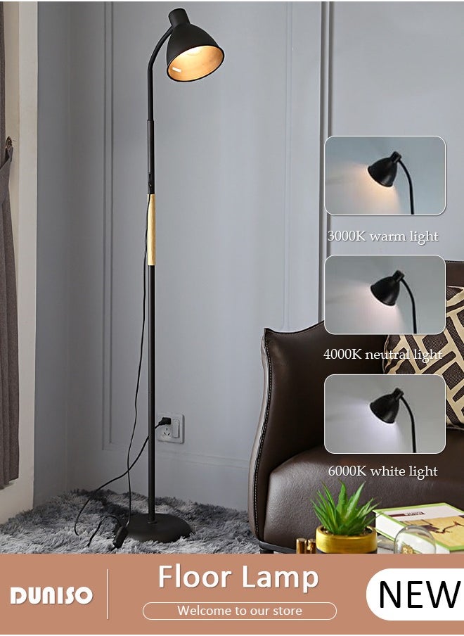 Dimmable Living Room LED Floor Lamp,150cm Standing Lamp with Metal Lampshade, Modern Creative 3 Colors Switchable Standing Light with Solid Base ,Tall Lamp  for Bedroom Office Sofa