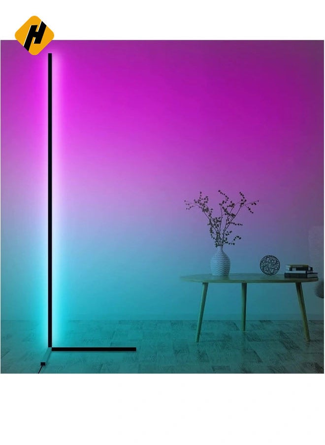 RGB Corner Floor Lamp, AMINAC Color Changing Modern Lamps, 140CM Tall Standing Lamp with Remote Controller Metal Colorful Lamps for Living Room