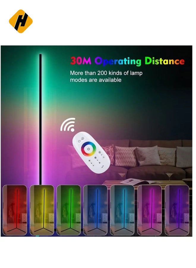 RGB Corner Floor Lamp, AMINAC Color Changing Modern Lamps, 140CM Tall Standing Lamp with Remote Controller Metal Colorful Lamps for Living Room