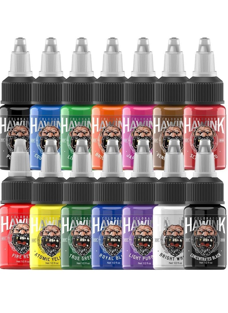 Hawink Tattoo Ink Set 1/2 oz (15ml) Tattoo Supply 14 Colors Pigment Kit Ink USA TI203-15-14