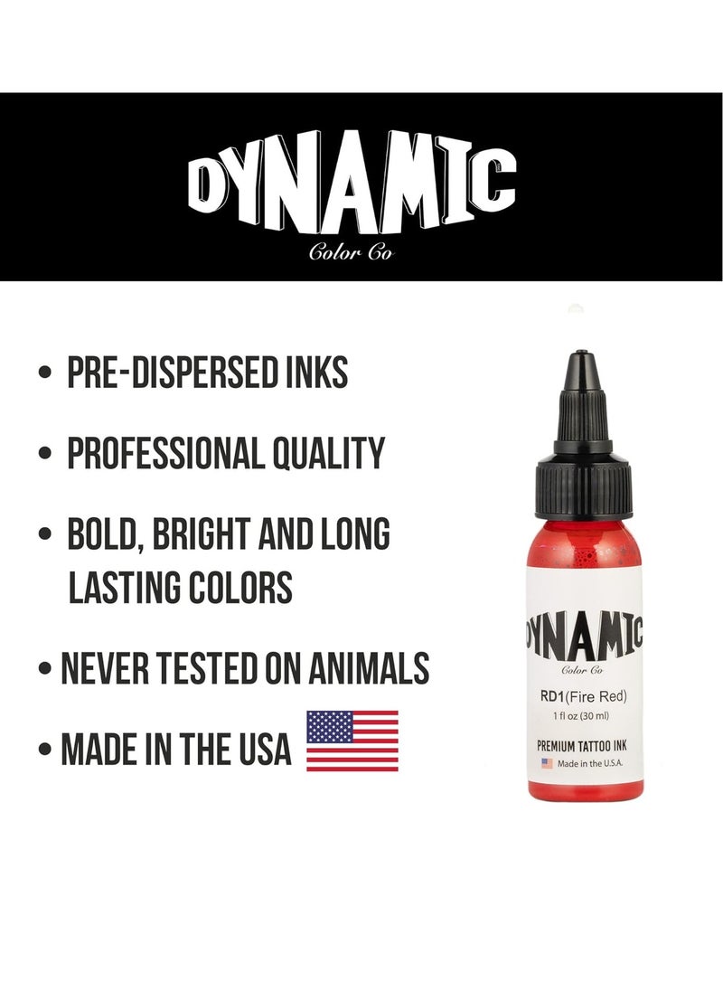 Dynamic Color Co- Fire Red Tattoo Ink, Made in USA, Sterilized, Vibrant, Vegan, Since 1990, (1oz Bottle)