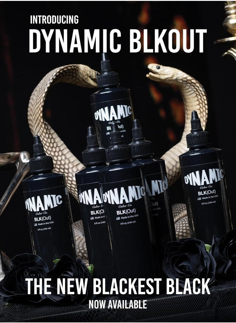 Dynamic Color Co - BLKout Tattoo Ink, for Blackout Tattoos, Solid Black Designs and Heavy Black Work, High Pigment Concentration, Exceptional Skin Coverage, Sterilized, Made in Spain, Reach Compliant