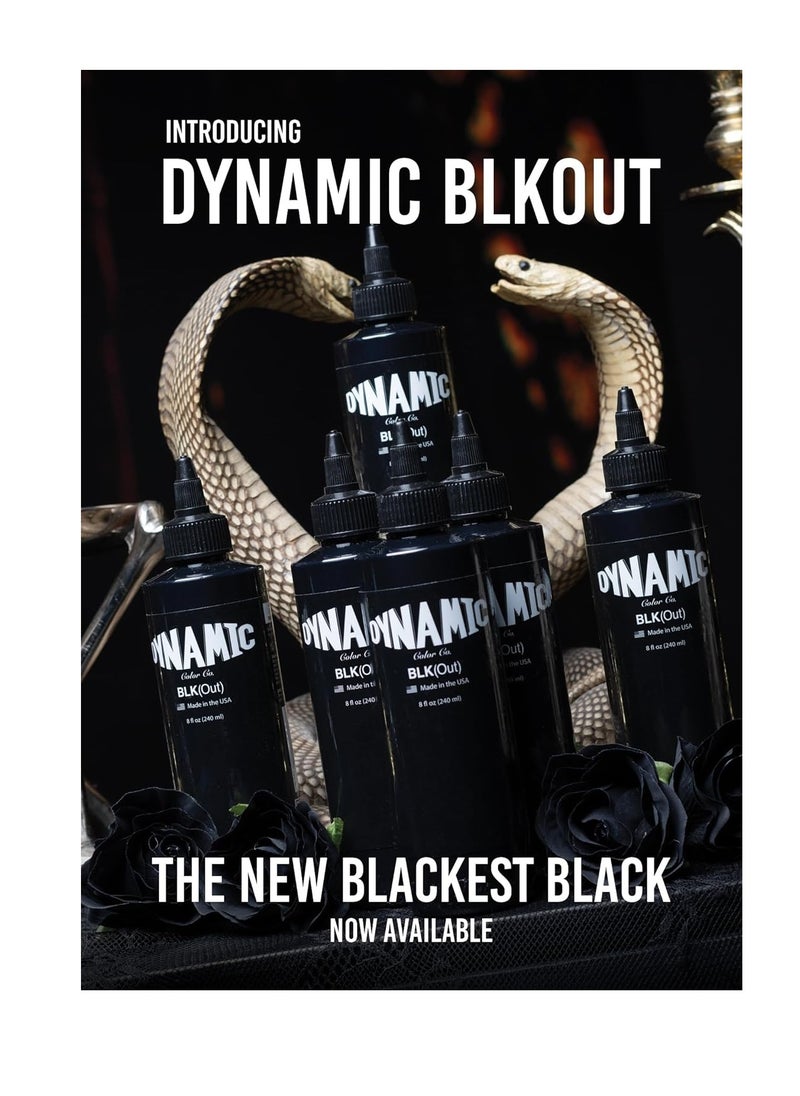 Dynamic Color Co - BLKout Tattoo Ink, for Blackout Tattoos, Solid Black Designs and Heavy Black Work, High Pigment Concentration, Exceptional Skin Coverage, Sterilized, Made in Spain, Reach Compliant