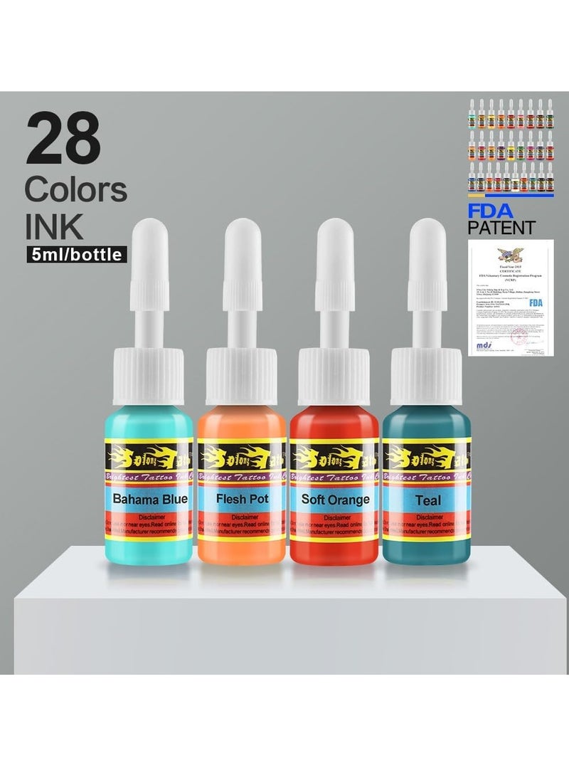 Solong Tattoo Ink Set 28 Colors Pigment Kit 1/6oz (5ml) Tattoo Supply Ink for Tattoo Kit TI1001-5-28