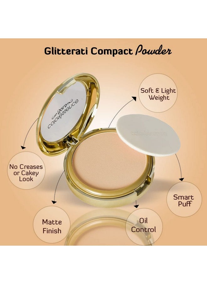 Glitterati Compact Powder Gold Range Spf 15 Oil Free Matte Finish Face Satin Pressed Formula, 10G - Natural