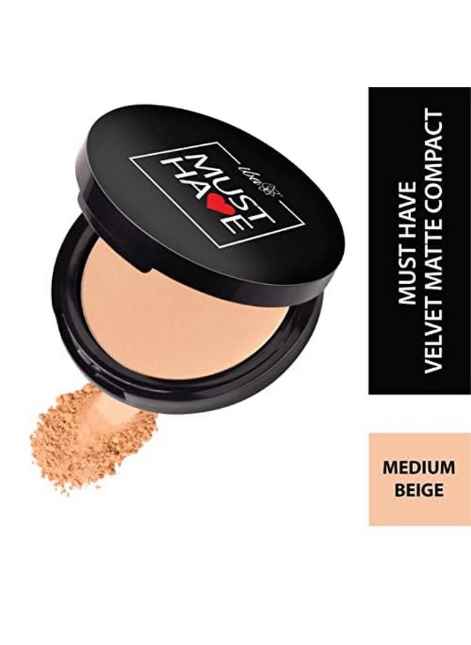 Must Have Velvet Matte Pressed Compact Powder-Medium Beige, 9G, High Coverage L Ultra Blendable Face Makeup, Spf 15, Oil Free Fresh Finish Look, Halal Certified & Vegan Makeup - All