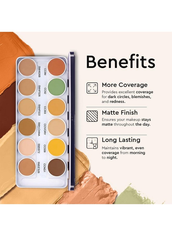 C2P Pro Foundation For Face Makeup, Ultra Hd 12 In 1 Camouflage Concealer Corrector Palette | Waterproof, Long Lasting & Medium Coverage For Dry Skin | Supraemeshield Must Have Makeup Palette - 42G