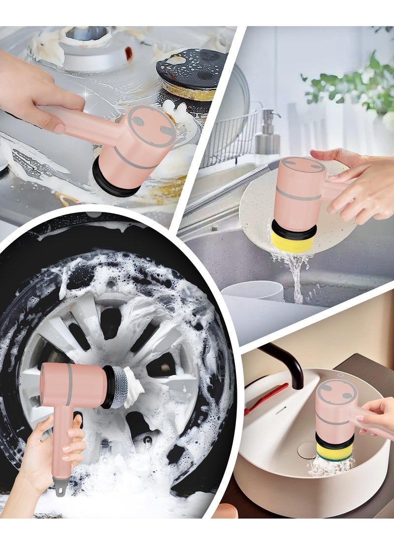 Rechargeable Electric Spin Scrubber, Portable Handheld Cleaning Brush with 6 Replaceable Brush Heads, Cordless Cleaning Brush for Bathroom, Kitchen, Dish, Milk bottle, Tile, Glass