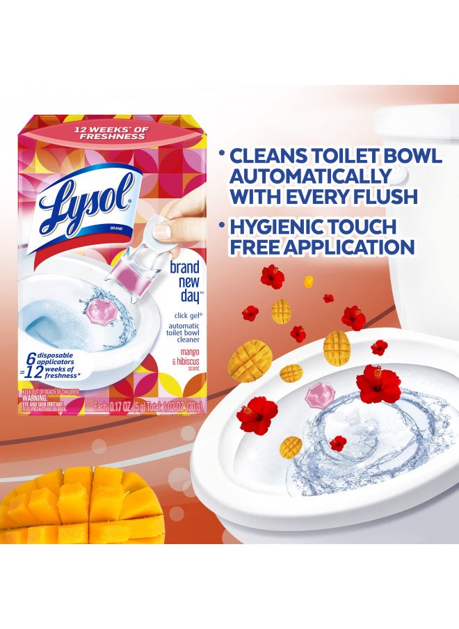 Lysol Click Gel Automatic Toilet Bowl Cleaner, Gel Toilet Bowl Cleaner, For Cleaning and Refreshing, Mango & Hibiscus, 6 applicators.