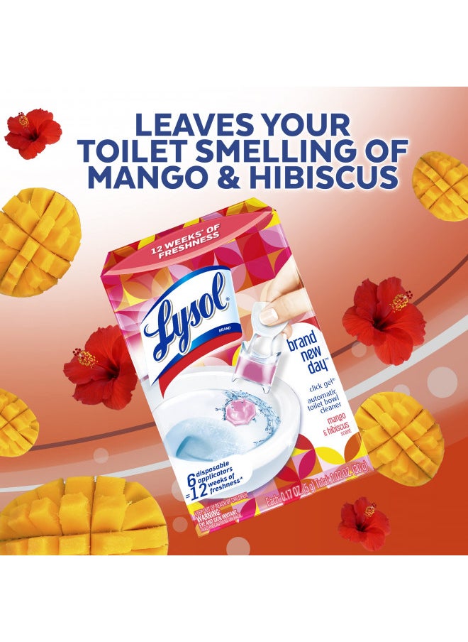 Lysol Click Gel Automatic Toilet Bowl Cleaner, Gel Toilet Bowl Cleaner, For Cleaning and Refreshing, Mango & Hibiscus, 6 applicators.