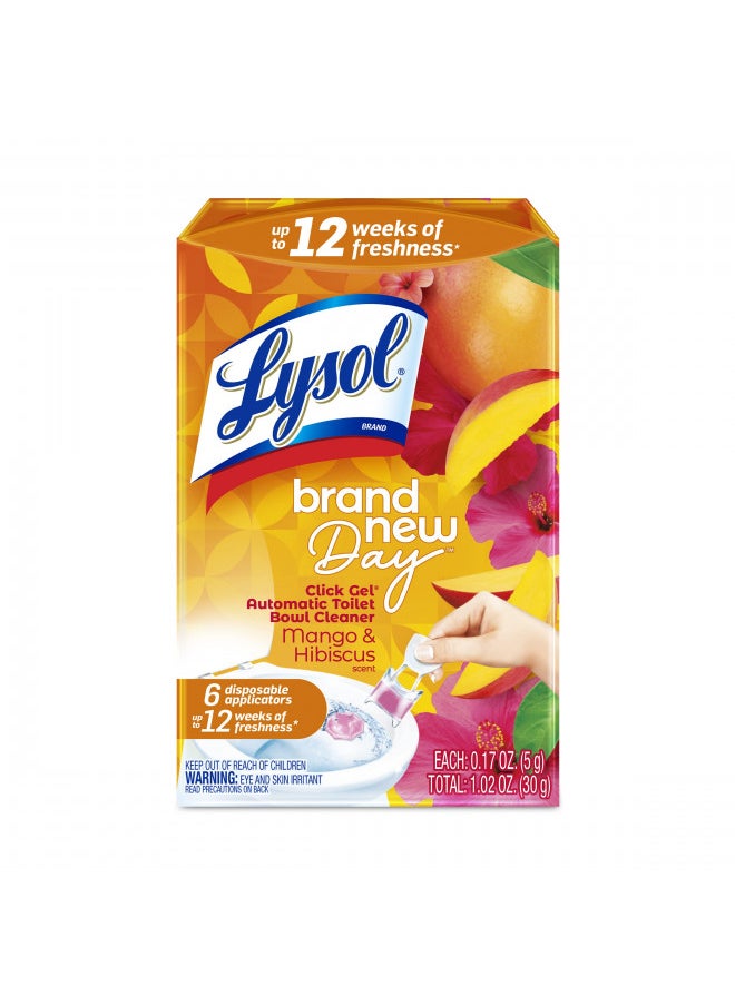 Lysol Click Gel Automatic Toilet Bowl Cleaner, Gel Toilet Bowl Cleaner, For Cleaning and Refreshing, Mango & Hibiscus, 6 applicators.