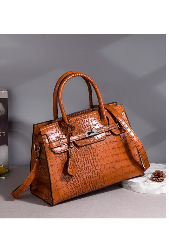 Women's Crocodile Pattern Tote Bags, Stylish Handbags ,Satchels Purses,Crossbody Bag and Wallets, 3 Pcs Set For Women-Brown