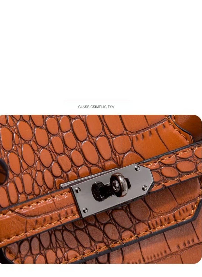 Women's Crocodile Pattern Tote Bags, Stylish Handbags ,Satchels Purses,Crossbody Bag and Wallets, 3 Pcs Set For Women-Brown