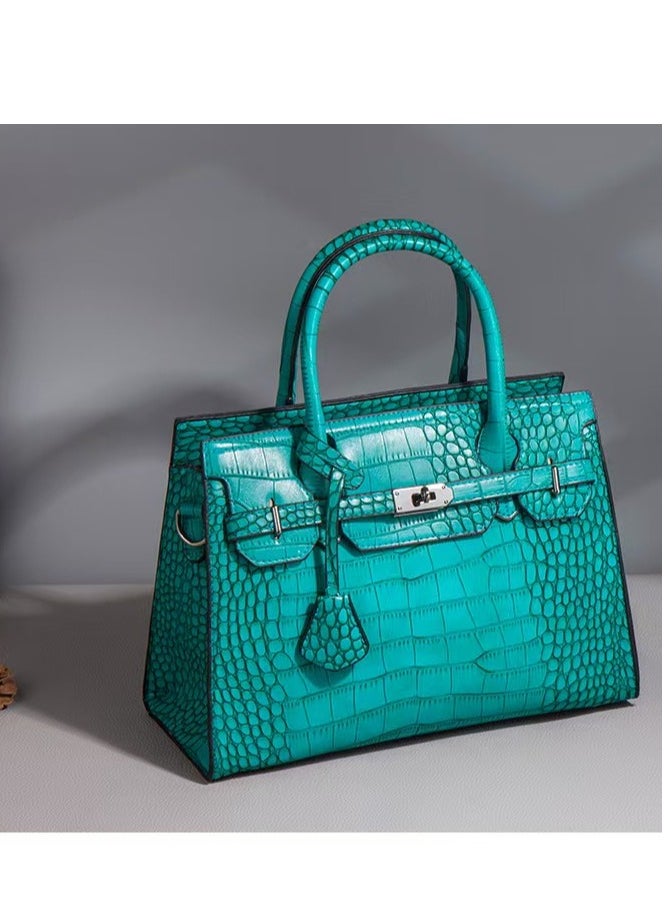 Women's Crocodile Pattern Tote Bags, Stylish Handbags ,Satchels Purses,Crossbody Bag and Wallets, 3 Pcs Set For Women-Blue