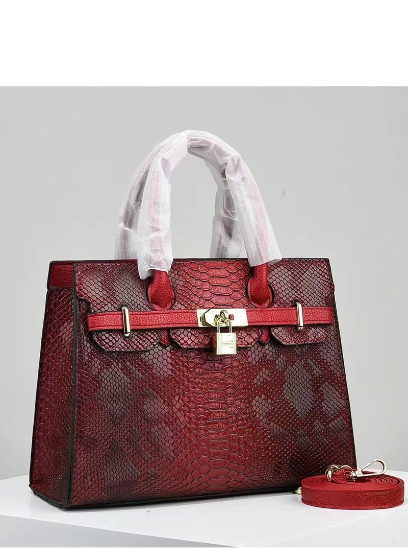 Women's Lizard Skin Pattern Tote Bags, Satchels Purses,Crossbody Bag - Red