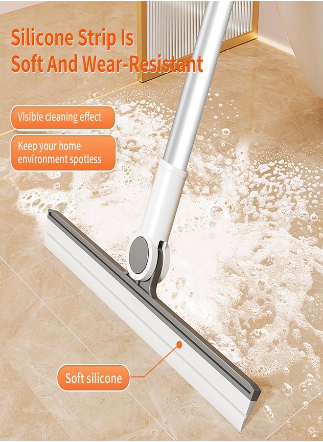 Versatille 3-in-1 Set Broom, Scraper with Dustpan 25mm Scraping Teeth, Soft & Wear-Resistant Silicon Strip with  90 Degree Folding Storage Lock Up Trash and 180 Degree Flexible Broom Head Rotation C3 - White