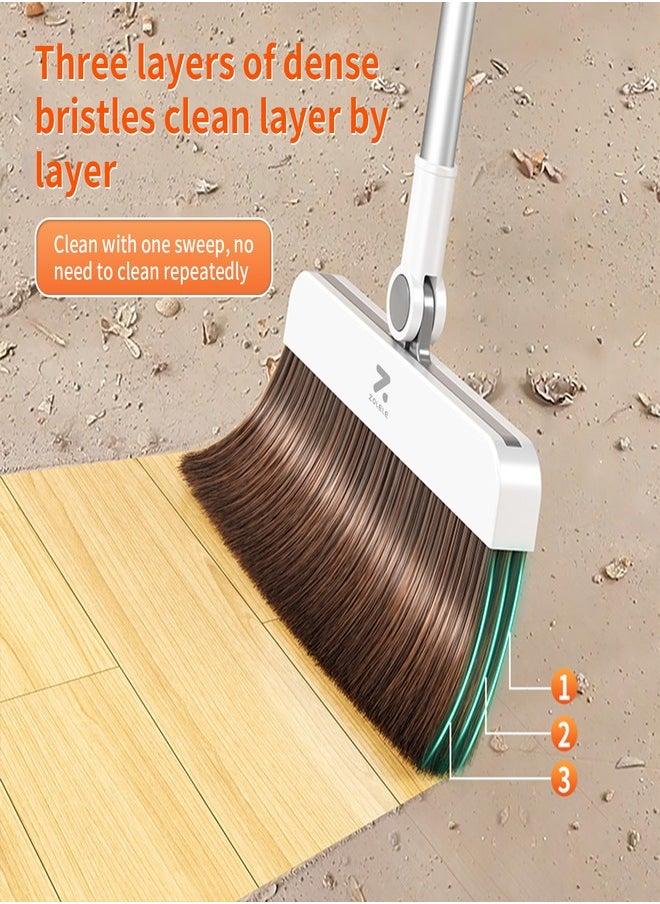 Versatille 3-in-1 Set Broom, Scraper with Dustpan 25mm Scraping Teeth, Soft & Wear-Resistant Silicon Strip with  90 Degree Folding Storage Lock Up Trash and 180 Degree Flexible Broom Head Rotation C3 - White
