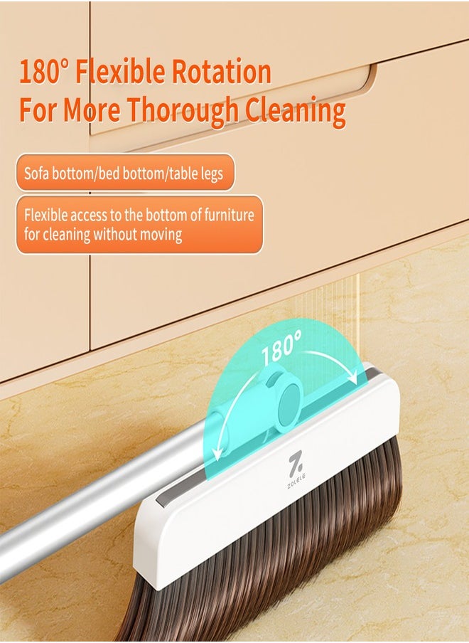 Versatille 3-in-1 Set Broom, Scraper with Dustpan 25mm Scraping Teeth, Soft & Wear-Resistant Silicon Strip with  90 Degree Folding Storage Lock Up Trash and 180 Degree Flexible Broom Head Rotation C3 - White