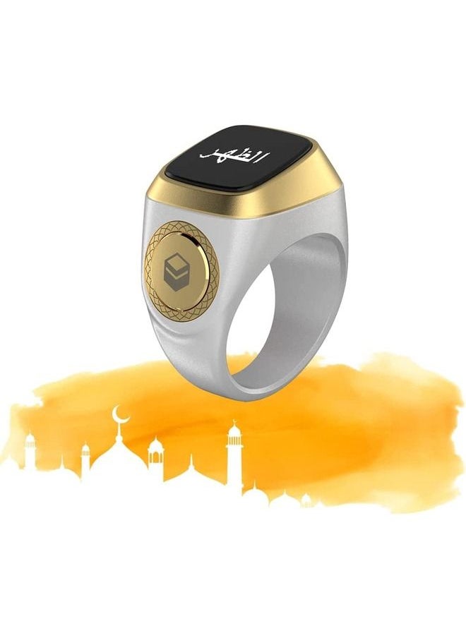 Tasbih Smart Ring, Muslim Prayer, Prayer timing reminder, OLED display Tasbih Counter, Waterproof (White)