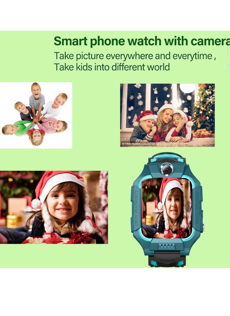 E06 Waterproof Kids Smartwatch – Blue Edition | LBS Tracker, SOS, Camera, Games, and Music – Perfect Gift for Boys and Girls (Ages 3-12)