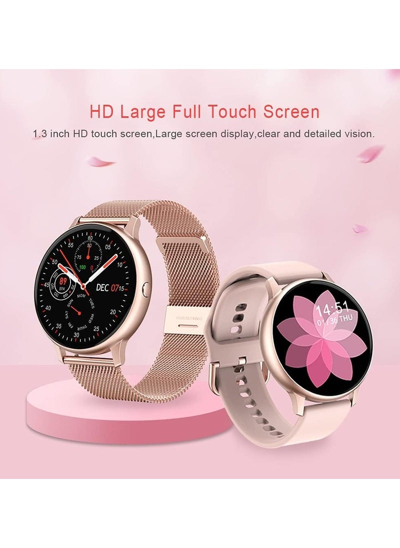 Fully Touch Smart Watch Women's Waterproof Brages EC G Heart Rate Monitor Sleep Monitoring Smart Watch Men iOS Android,Benrenshangmao (Color : Mesh Rosegold)