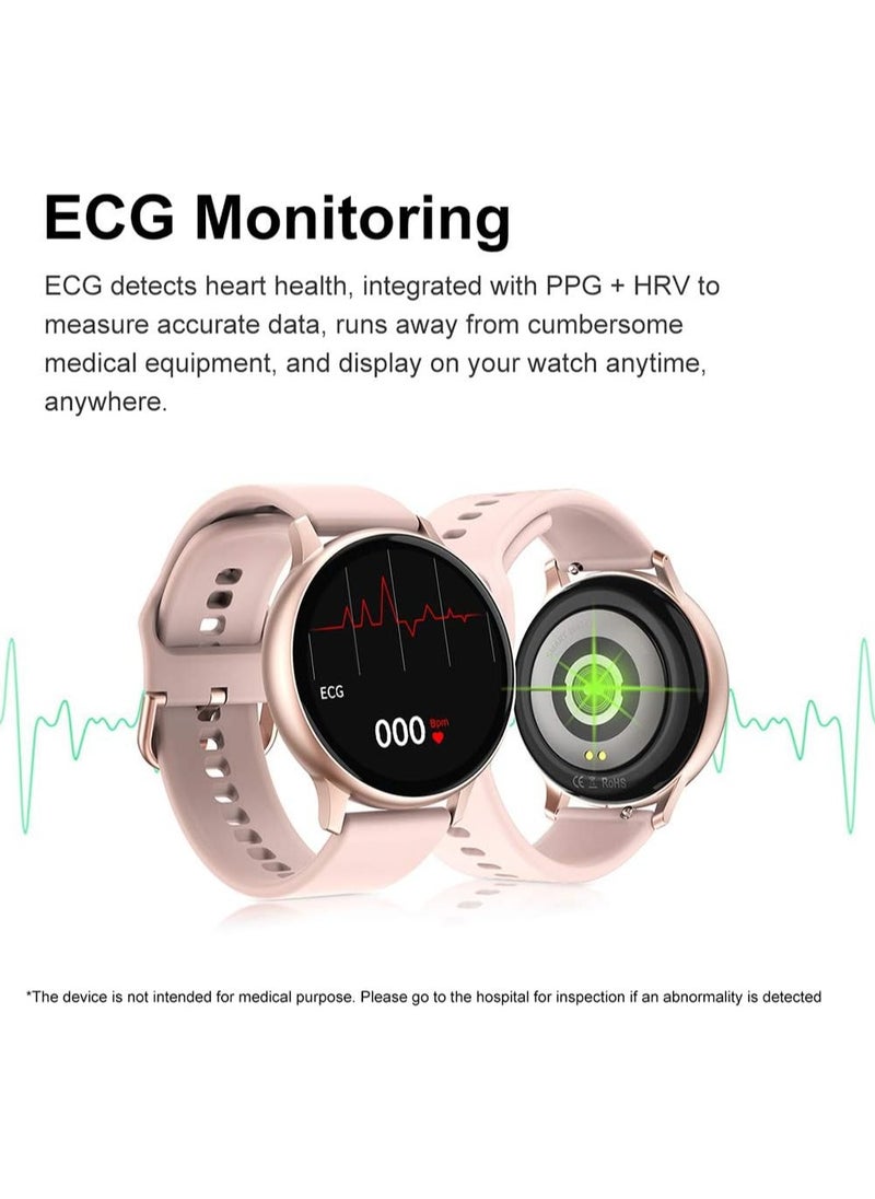 Fully Touch Smart Watch Women's Waterproof Brages EC G Heart Rate Monitor Sleep Monitoring Smart Watch Men iOS Android,Benrenshangmao (Color : Mesh Rosegold)