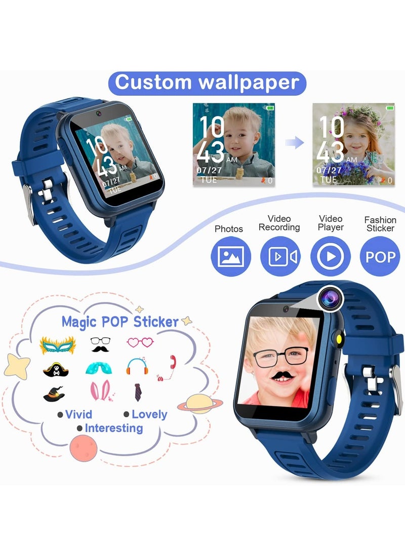 Smart Watch for Kids with HD Touchscreen, Metal Case - 16 Games | Camera | Music | Alarm | Pedometer | Calculator | Torch | Recorder for 4-12 Years Boys Birthday Gifts (Blue)