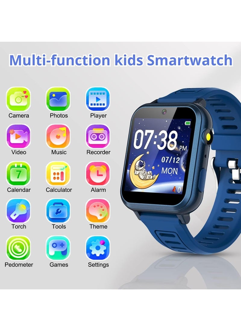 Smart Watch for Kids with HD Touchscreen, Metal Case - 16 Games | Camera | Music | Alarm | Pedometer | Calculator | Torch | Recorder for 4-12 Years Boys Birthday Gifts (Blue)