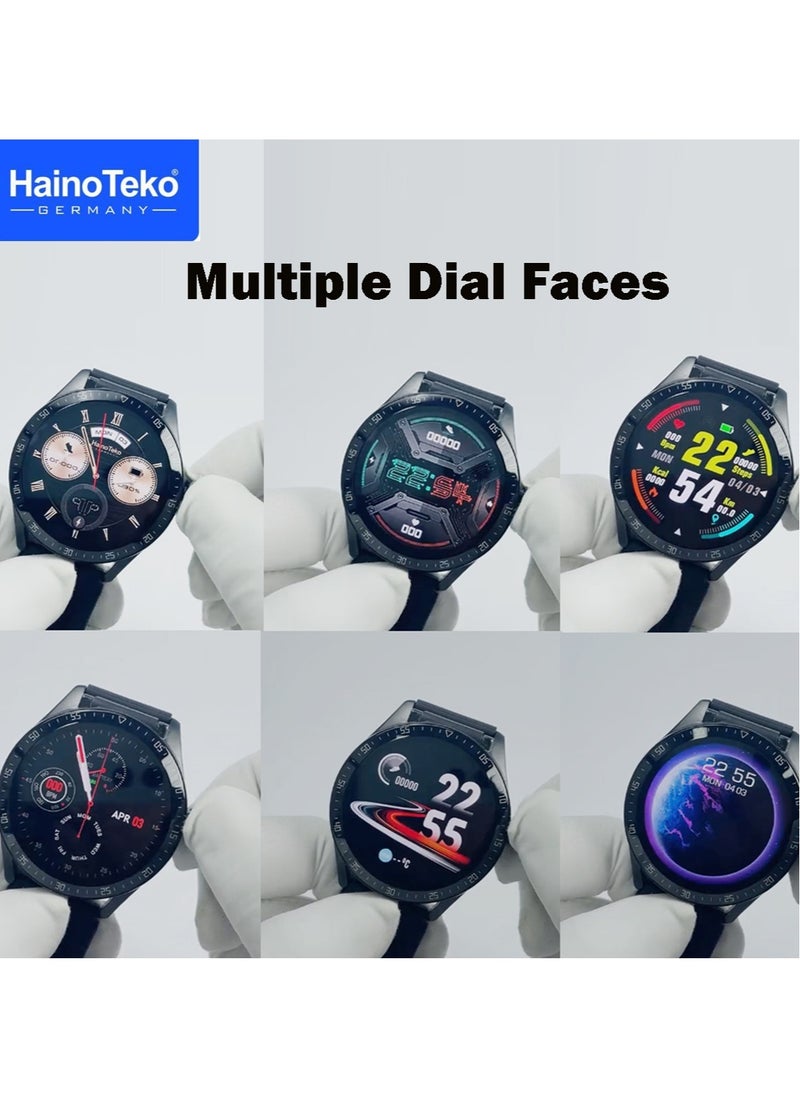 Haino Teko RW37 Smartwatch with Built-in Buds Round Shape AMOLED Display 2 Pair Straps and Charging Cable Designed for Gents Black