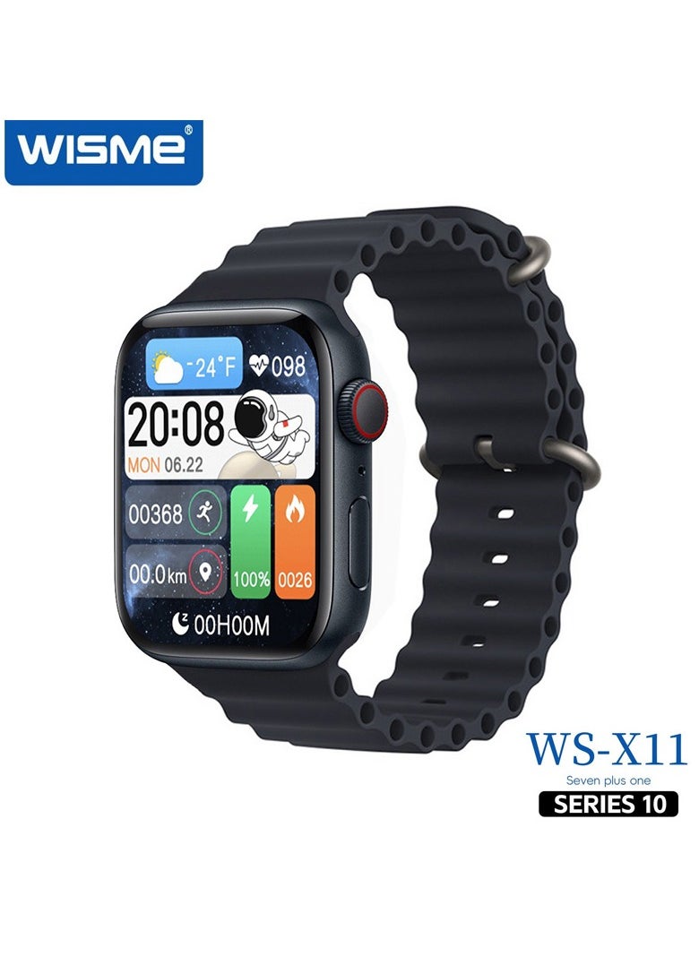 Wisme WS-X11 Series 10 Smart Watch With AI Voice Assistance 7 Pair Straps and Charging Cable Designed For Ladies and Gents Black