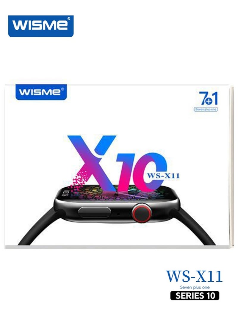 Wisme WS-X11 Series 10 Smart Watch With AI Voice Assistance 7 Pair Straps and Charging Cable Designed For Ladies and Gents Black