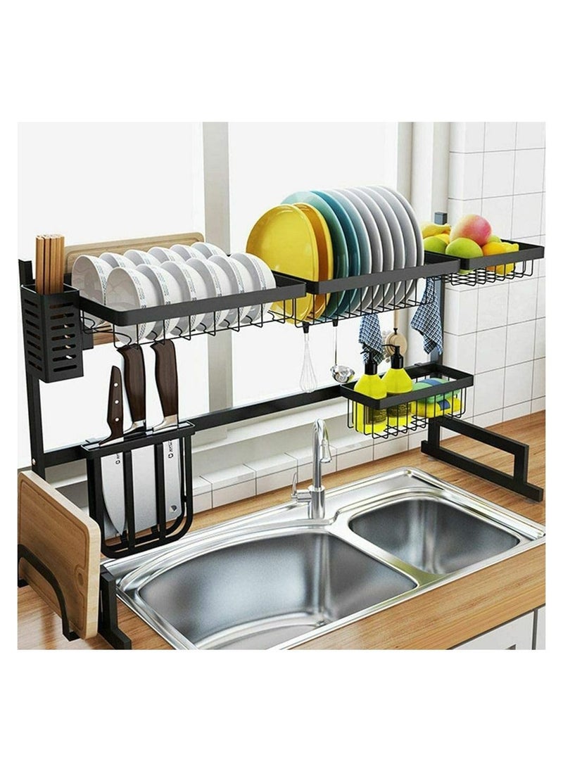 Stainless Steel Black Dish Drying Rack Over Kitchen Sink Dishes and Utensils Draining Shelf, Kitchen Storage Countertop Organizer Utensils Holder Kitchen Space Saver