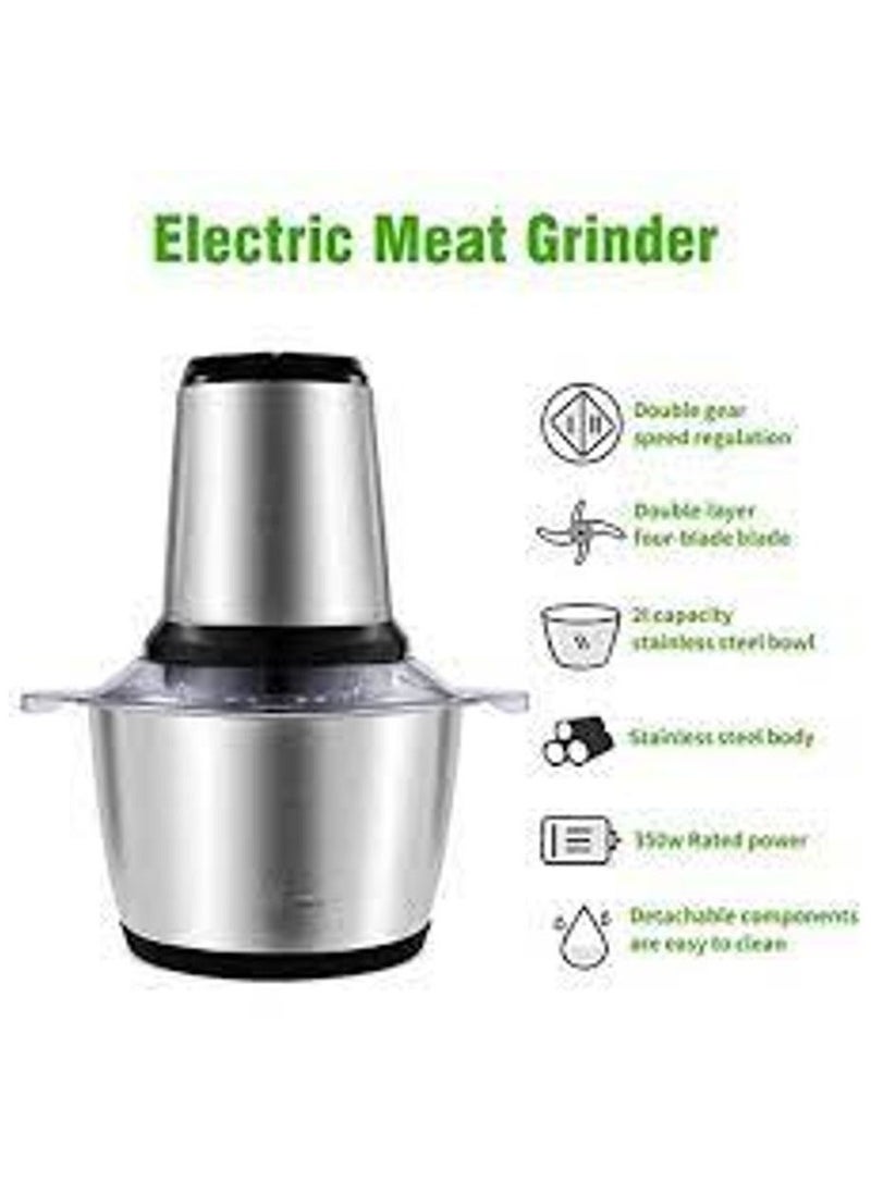 Meat Grinder Electric, Food Processor 2L Stainless Steel Meat Blender Food Chopper for Meat, Vegetables, Fruits and Nuts with 4 Sharp Blades