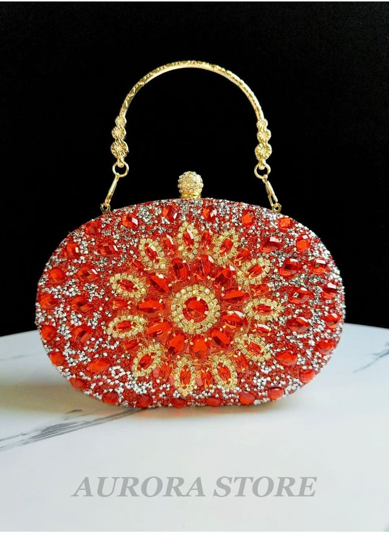 Red Sunflower Clutch Purses For Women Rhinestone Evening Purse Sparkling Handbags Crystal Clutch For Wedding Party