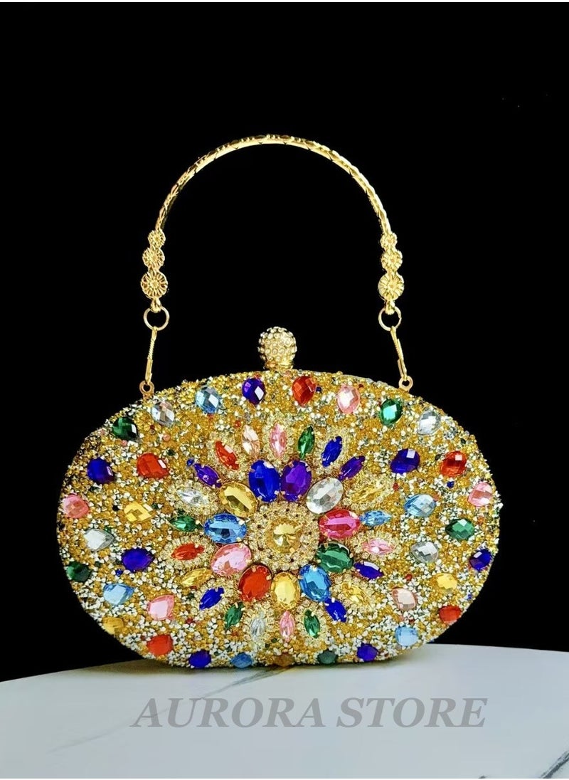 Gold Sunflower Clutch Purses For Women Rhinestone Evening Purse Sparkling Handbags Crystal Clutch For Wedding Party